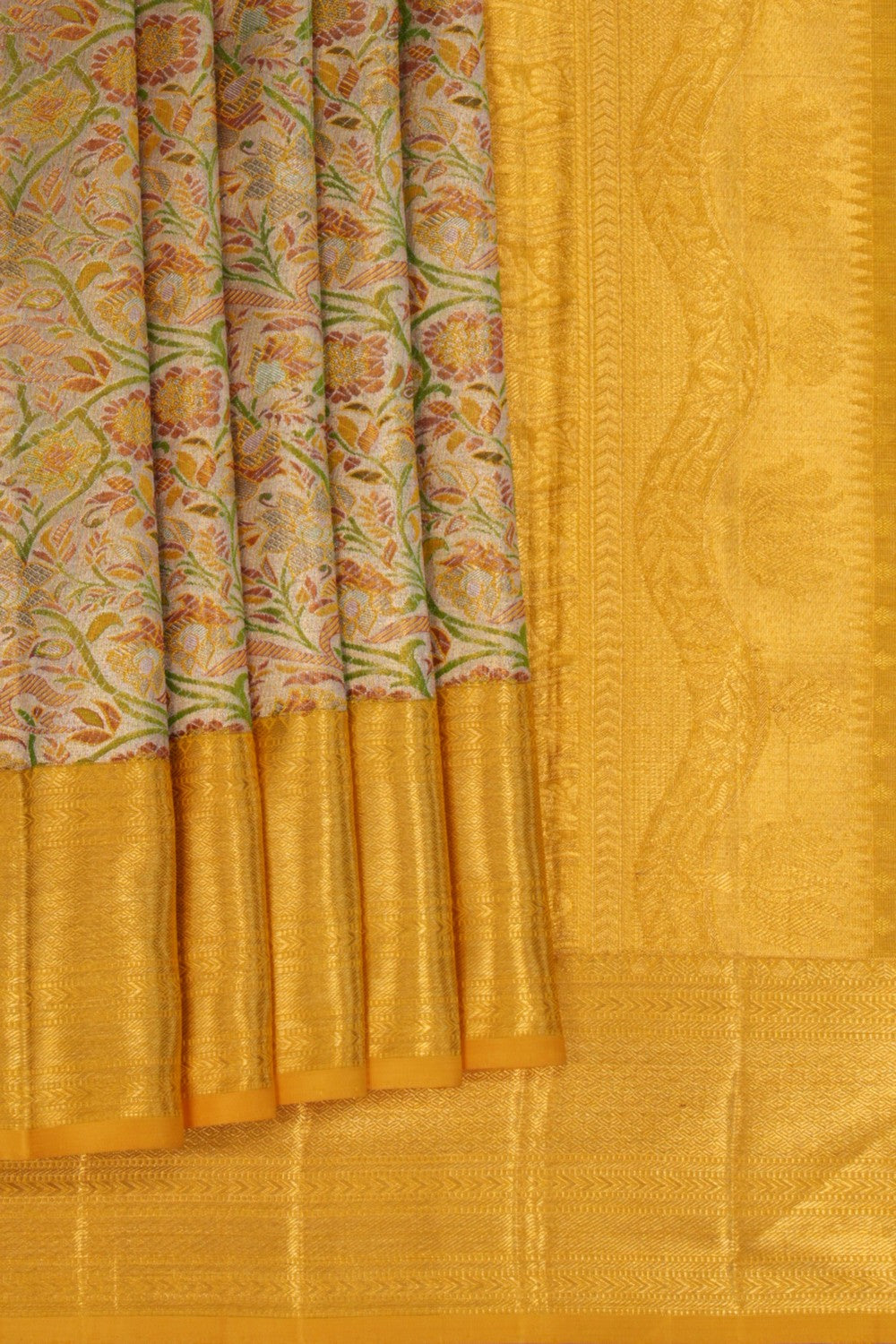 Image of Gold Tissue Meenakari Floral Kanchipuram Silk Saree